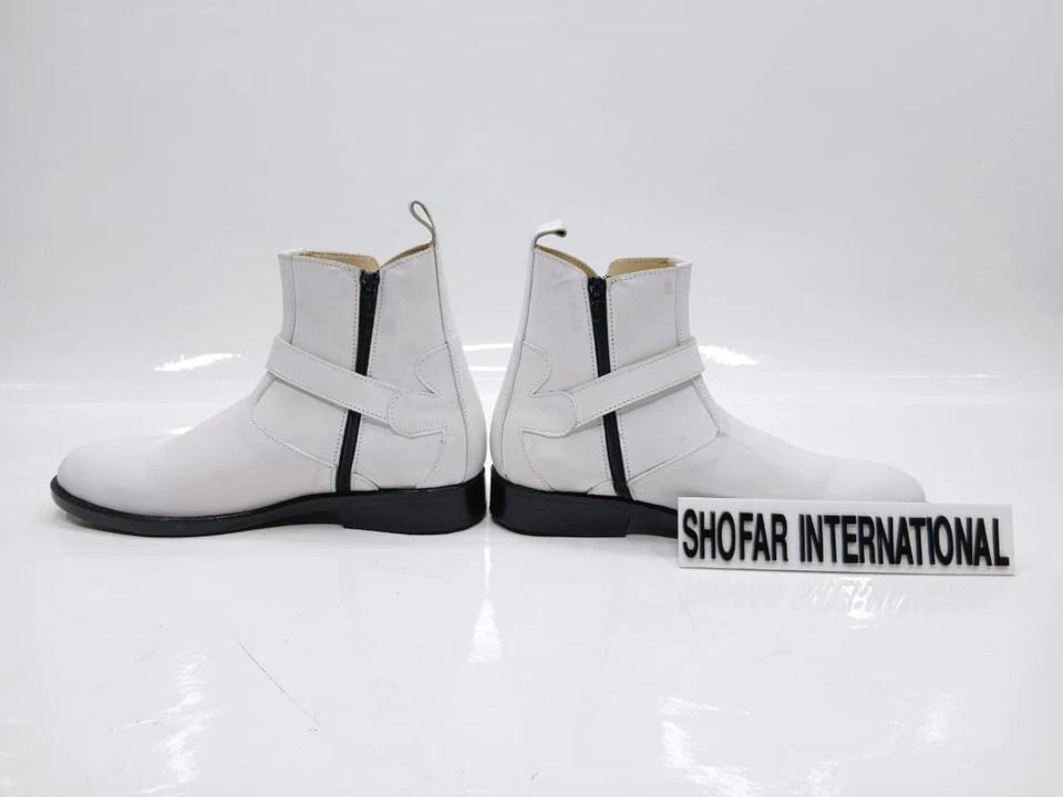 Белая кожа ботильоны молнии ремень дизайн моды езды платье обувь - Изображение 4 из 4