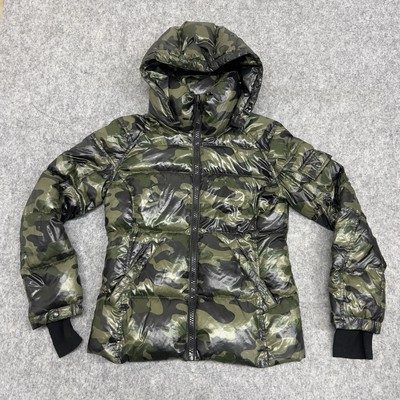 S13 New York Jacket Womens M Camo Hooded Down Puffer Duck Feather Winter  Coat