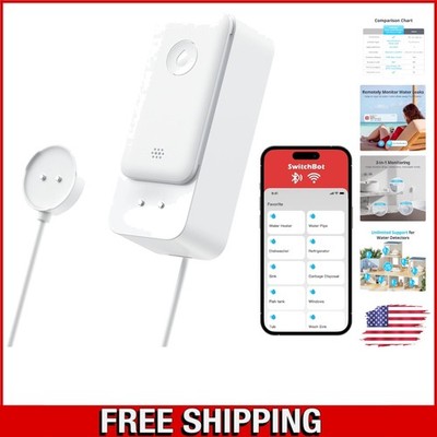 Smart Water Sensor with Adjustable 100dB Alarm & Real-Time Notifications, White