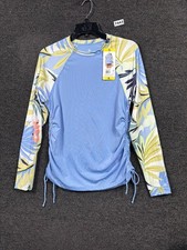 Hurley Rash Guard Swim Shirt Womens Small Blue Floral Ruched Long Sleeve UPF 50 