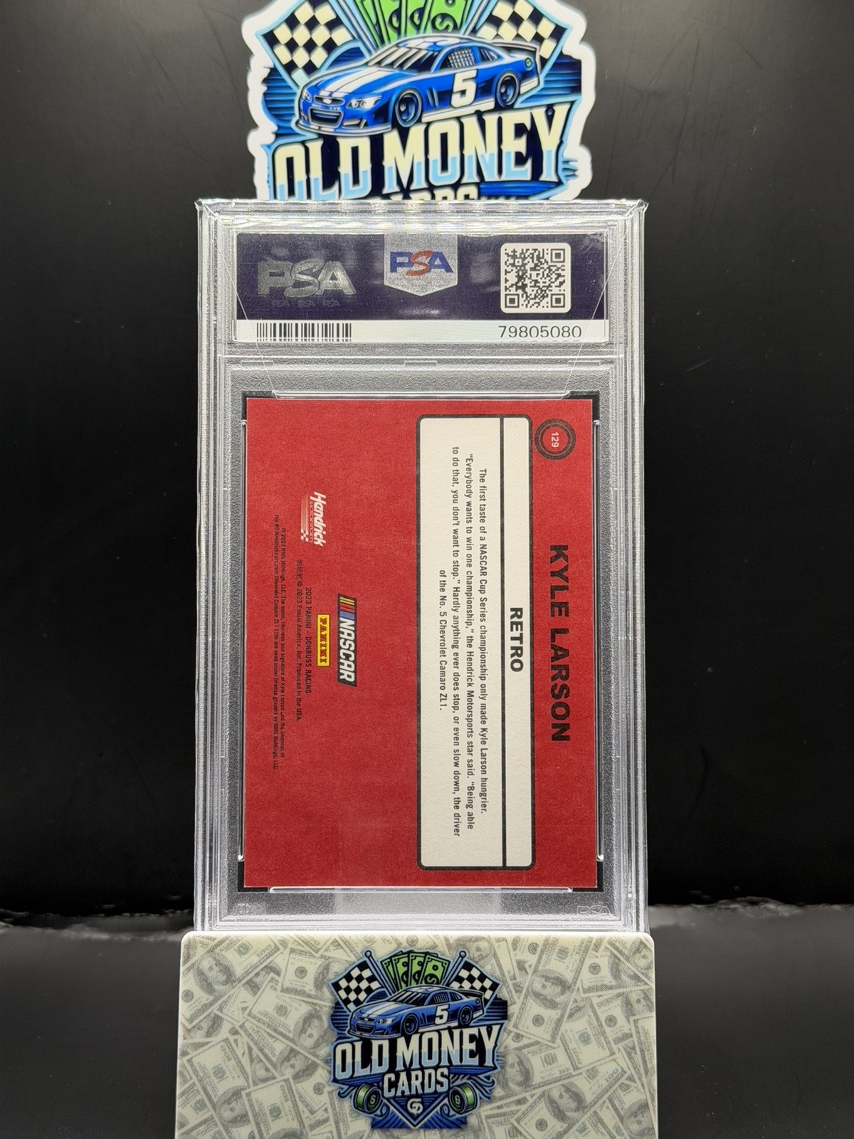 2023 Donruss Racing Retro Kyle Larson Top 5 1/5 PSA 8 view 2