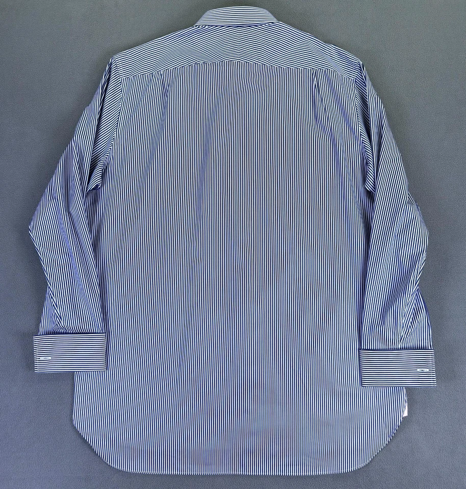 Thomas Pink Shirt Mens 18 Blue White Grant Classic French Cuff Old Money New - Image 3 of 4