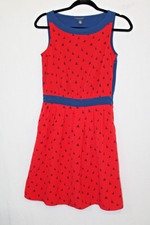 Tommy Hilfiger Sz 0 Red Blue Knit Sleeveless Swing Dress Sailboats Print