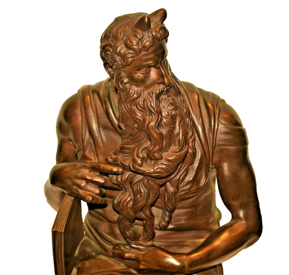 MICHELANGELO Antique Original 18thC Bronze Statue Moses Commandments Sculpture - Image 4 of 4