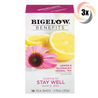 3x Boxes Bigelow Benefits Stay Well Lemon Echinacea Tea | 18 Bags Each | 1.15oz