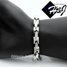7.5"-11"MEN Stainless Steel HEAVY 8mm Silver Interlock Bones Link Chain Bracelet