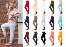 Womens Solid High Waist Cotton Long Leggings Stretch Fitness Workout Pants