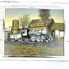 H. Hargrove Canvas Oil Serigraph Locomotive Train Tom's RR Station Certified
