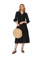 Whistles Sara Broderie Dress UK 14 Black Midi RRP 159 Lined Cotton Button Down