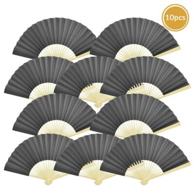 9'' Black Paper Hand Fans for Weddings, Premium Paper Stock (10 PACK)