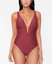 MSRP 88 Bar III Plunge V-Wire One-Piece Red Velvet Size Small