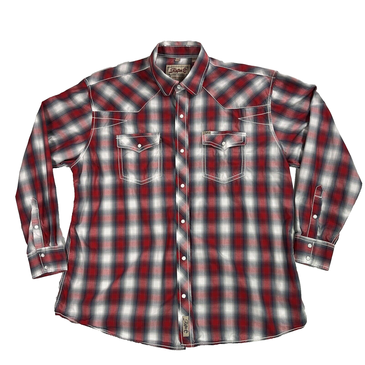 Rafter C Cowboy Collection Pearl Snap Western Shirt XXL Red Gray