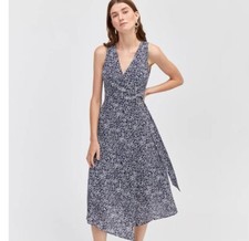 WAREHOUSE Spiral Wrap Midi Dress Blue White Sleeveless Summer Holiday UK 10