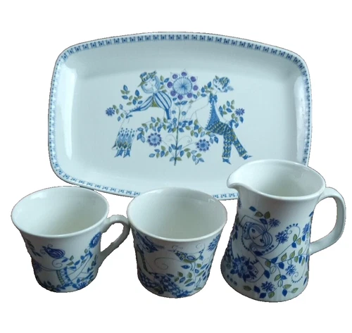 Norway Figgjo Flint Turi-Design LOTTE Platter 13 1/4" + 2 Cups & 1 Creamer Vtg