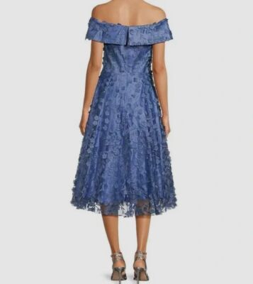 princess polly baby blue dress Eliza J Petite 3D Floating Flowers Off-The-Shoulder Midi Dress - Slate
