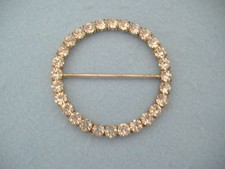 VINTAGE SILVER TONED BELT BUCKLE-CIRCLE WITH CLEAR CRYSTALS