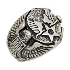 Anello Uomo Air Force Veteran American Eagle Biker Argento Sterling 925 US Army