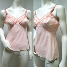 Vintage Wonder Maid Hand Dyed Pink Embroidered Lace Trim Camisole Tank Top - S/M