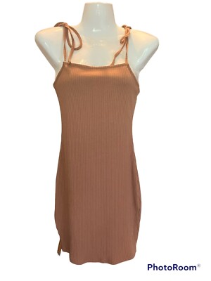 LA Hearts Tan Ribbed Bodycon Tank Dress Small Tie Shoulder