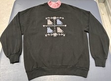 Vintage Embroidered Cats And Hearts Crewneck 90s Sweatshirt Large Made In USA