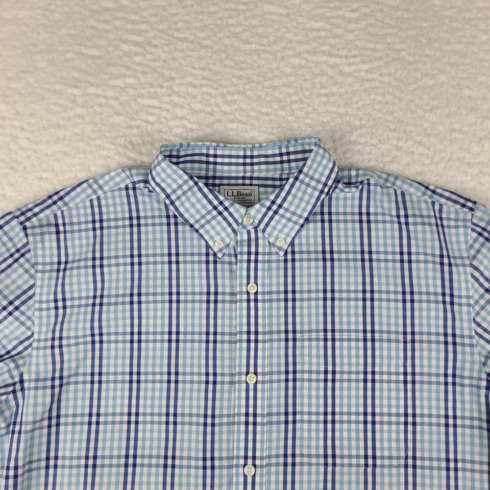 L L Bean Dress Shirt Mens Large Blue Plaid Traditional Fit Cotton Button Up - Image 2 of 4