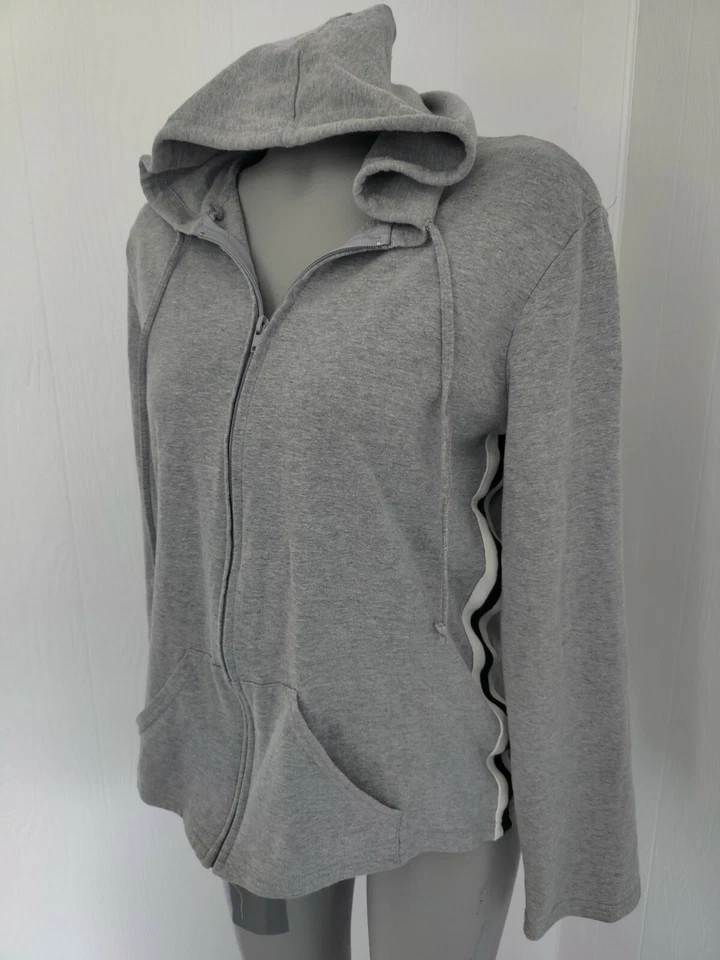 Fashion Bug Gray Hoodie, Full Zip Sweatshirt Side Stripes Size XL - Image 2 of 4