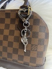 Silver Heart and Key Pendant bag charm keychain Key ring Fob Purse New Handmade