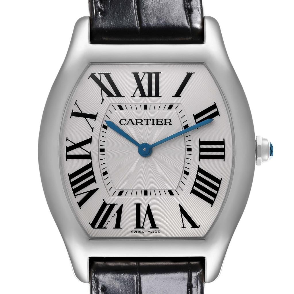 Cartier Tortue Large White Gold Silver Dial Men's Watch WGTO0003