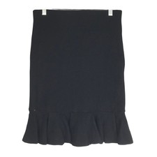 Express Black Ribbed Knit Pencil Midi Skirt with Ruffle Hem Size S