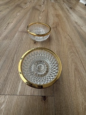 WMF Diadem 2 Stück Kristall Kerzenständer vergoldeter Rand 11 Cm Rund 5 Cm Hoch