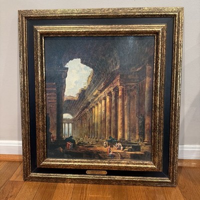 Old Temple Hubert Robert Fine Lithograph Framed Reproduction Oil Painting
