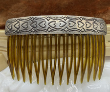 Native American Sterling Silver Hair Comb Hand-Stamped Scalloped Heart Design