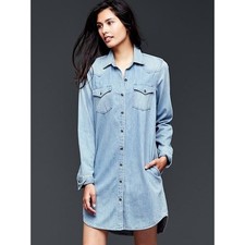 Gap 1969 Denim Western Shirtdress Medium Indigo Blue Snap Front Pockets – Size L