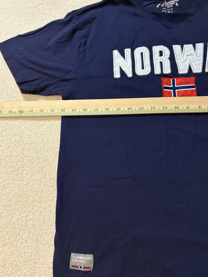 Camiseta Escandinava Explorador Noruega Bandera Adulto L Azul Usada en Excelente Condición Bordada Foto 3 de 4