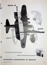 Original 1943 Vintage Print Ad: Container Co. of America Ft Fighter Jet #WWII
