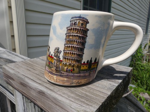 Vintage Souvenir Coffee Mug Leaning Tower of Pisa Artist Signed Italy PF Logo