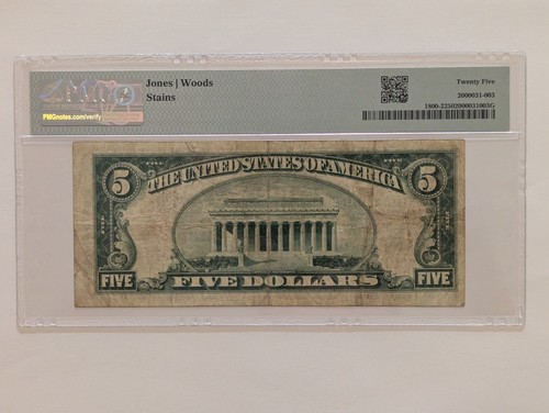 Banconota 5 dollari 1929 prima banca nazionale Bellingham Washington ~ Ty. 2 ~ PMG 25 VF - Foto 4 di 6