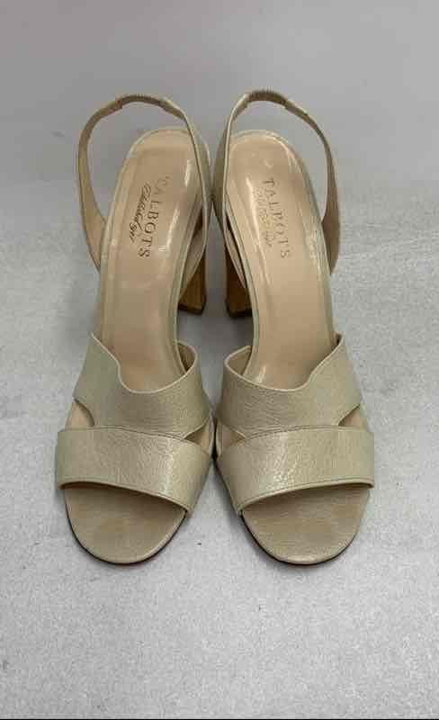 Talbots Pebbled Leather Neutral Slingback Block Heel Sandals Women's Size 9 AA