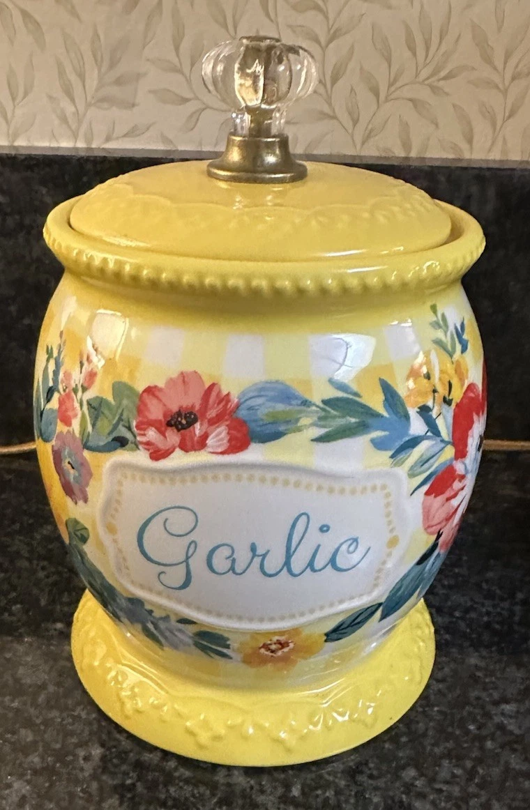 The Pioneer Woman Sweet Romance Garlic Keeper Ceramic Yellow Floral 7.5" x 5"