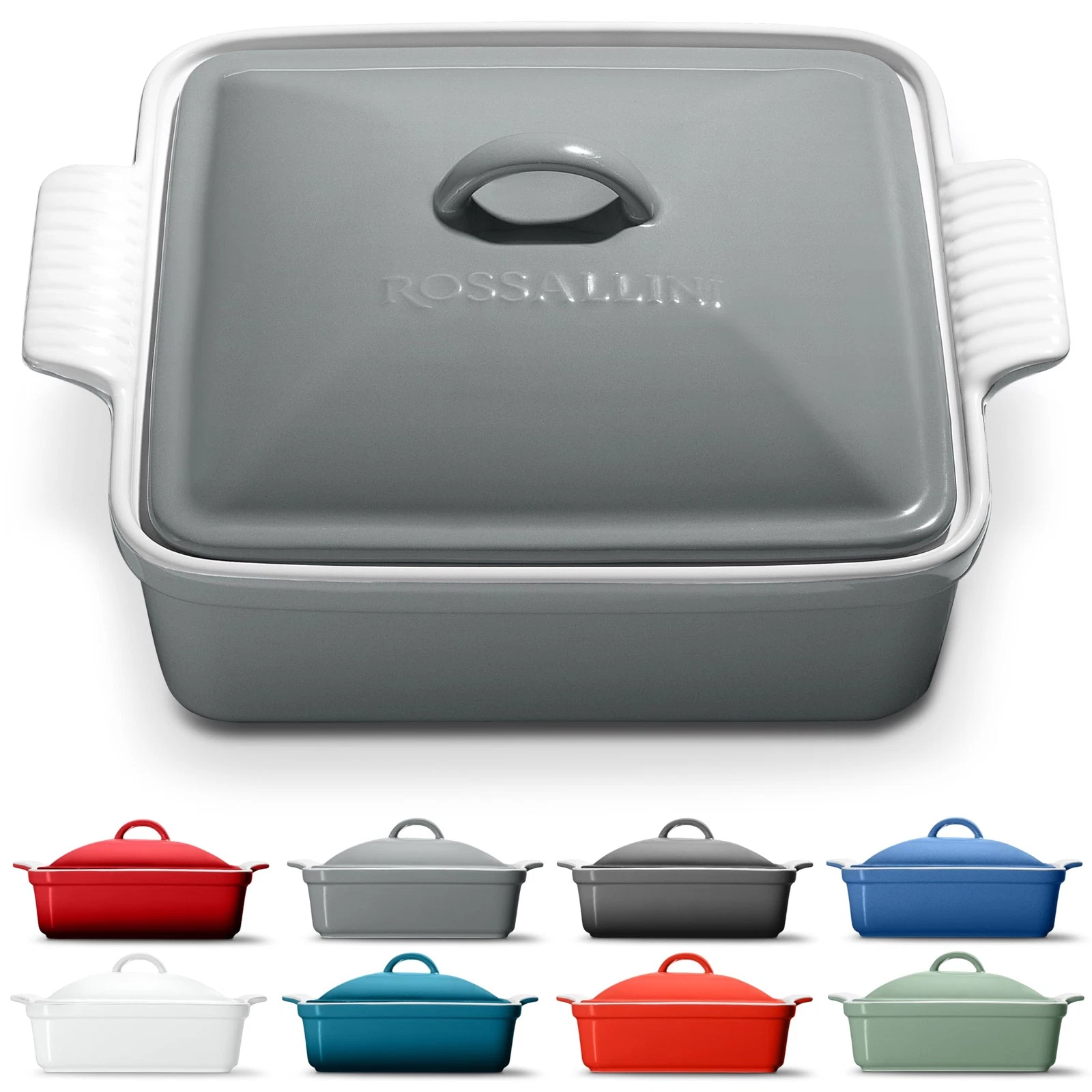 Stoneware Casserole Dish Bakeware with Lid | Covered Square Dinnerware | Medi...