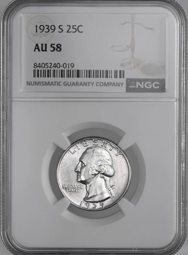 1939-S  25C  WASHINGTON SILVER QUARTER  DENVER  NGC AU58  #8405240-019