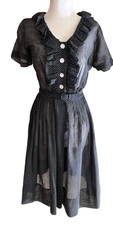 Vintage 1950s 50s Sheer Black Day Dress with polka dots Sz Xs Sm VLV