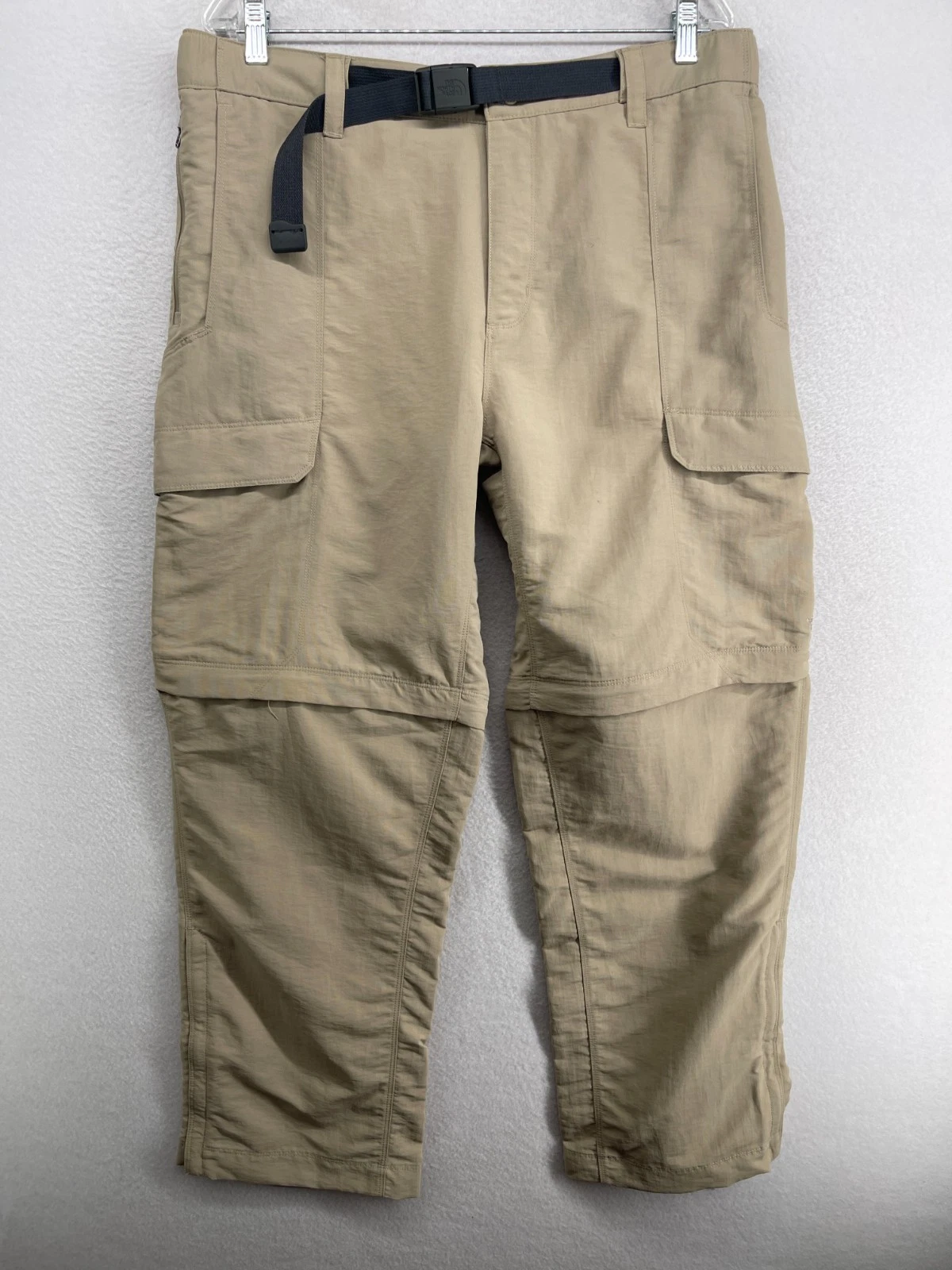 THE NORTH FACE Pants Mens L Convertible Cargo Trail Hiking Belted Nylon Beige