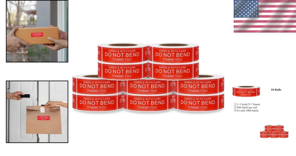 Fragile Shipping Warning Labels - 5000 Do Not Bend Stickers for Careful Handling - Image 2 of 4