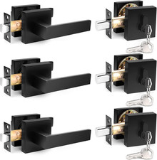 Flat Black Passage Door Lever with Single Cylinder Deadbolts Combo Pack, Modern