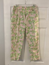 Vintage Lilly Pulitzer Cropped Pink and Green Floral Pants size 10 inseam 24"