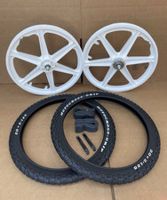 20 Bicycle Plastic White 6-spoke Mag Wheels Motocross Tires Set Gt Rims Bmx 20 Bicycle Plastic White 6-spoke Mag Wheels Motocross Tires Set Gt Rims Bmx