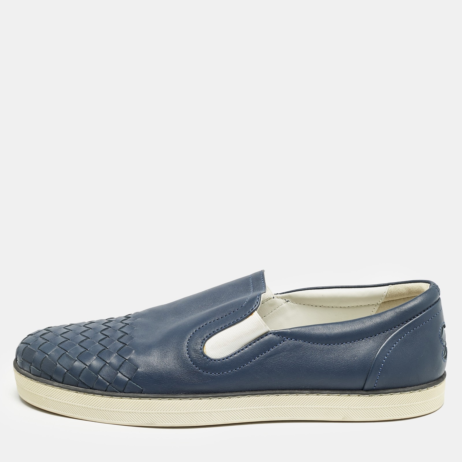 Bottega Veneta Blue Intrecciato Leather Dodger Slip On Sneakers Size 40 EU