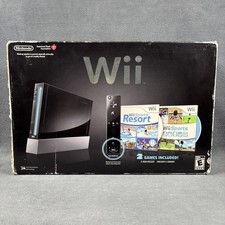 Nintendo Wii Black RVL-001 Console w/ Wii Sports & Resort - Boxed Bundle
