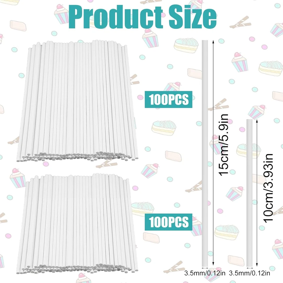 Cake Pop Stiele Papier Set 10cm 15cm Lollipop Sticks für Lollis Kuchen Desserts - Bild 2 von 4